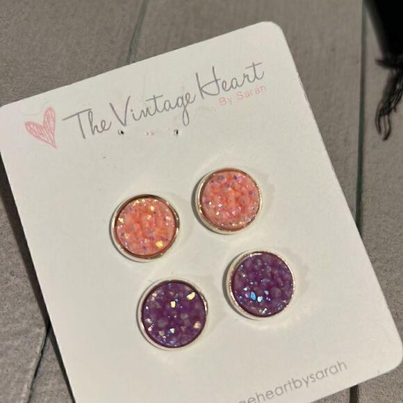 New Peach + Lavender Druzy Stud Earrings - Picture 2 of 3